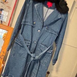 Jennifer Lopez Denim Jacket with Black Faux Fur- XS